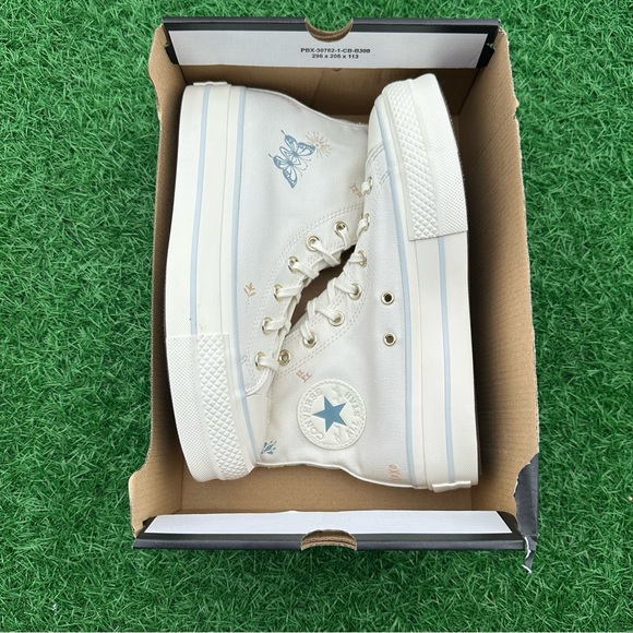 Converse Ctas Lift Platform High Top Vintage White / Cocoon Blue Tiny Tattoos - Picture 5 of 14